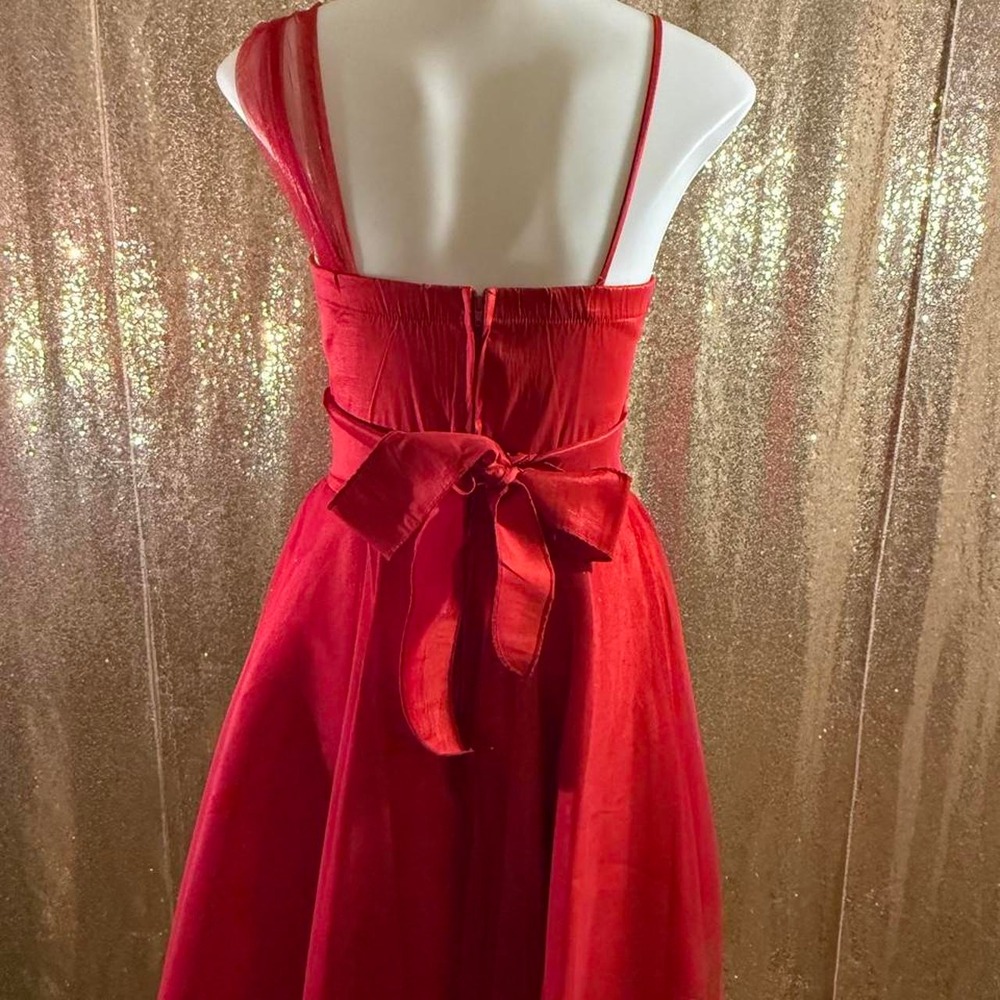 Red One Shoulder Formal Dress Beaded Belt Sheer Overlay NWT/Sizes S-M-XL - Picture 3 of 4